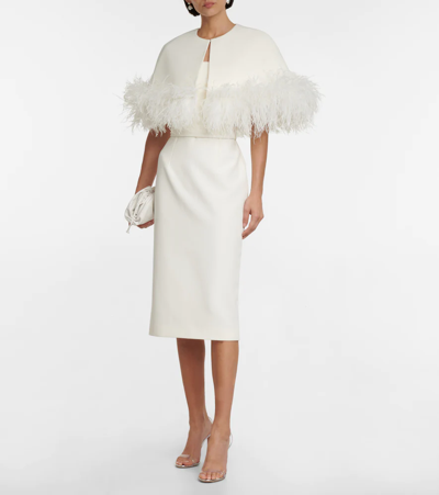 Safiyaa Bridal Feather-trimmed Crêpe Midi Dress In Ivory On Ivory