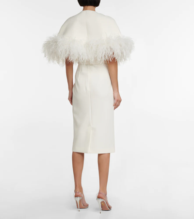 Shop Safiyaa Bridal Feather-trimmed Crêpe Midi Dress In Ivory On Ivory