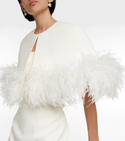 Safiyaa Bridal Feather-trimmed Crêpe Midi Dress In Ivory On Ivory