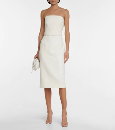 Shop Safiyaa Bridal Feather-trimmed Crêpe Midi Dress In Ivory On Ivory