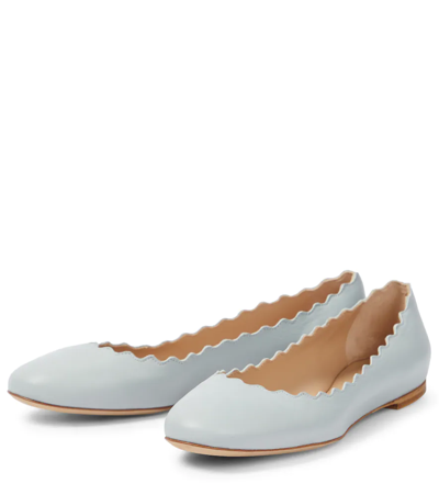 Shop Chloé Lauren Leather Ballet Flats In Cold Grey