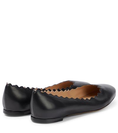 Chloé Lauren Scalloped Patent-leather Ballet Flats In Black