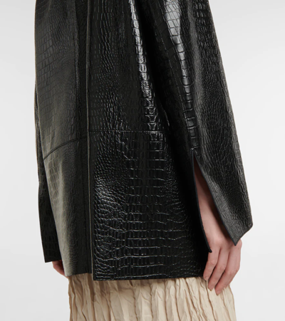 Shop Totême Double-breasted Croc-effect Leather Blazer In Black