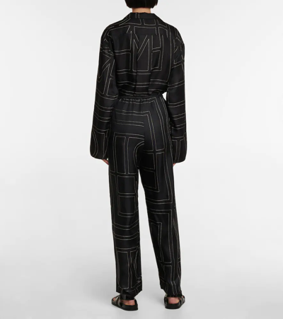 Totême Monogram-embroidered Silk Pajama Pants In Black Monogram