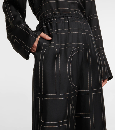 Totême Monogram-embroidered Silk Pajama Pants In Black Monogram