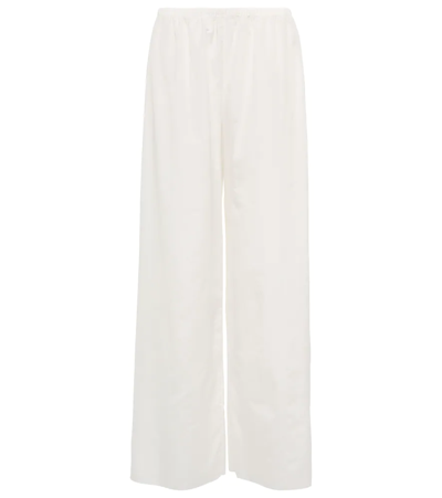 The Row Andres Cotton And Silk-blend Poplin Wide-leg Pants In Natural White