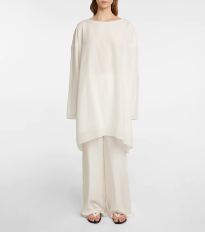 Shop The Row Andres Cotton And Silk Wide-leg Pants In Natural White