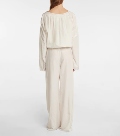 The Row Andres Cotton And Silk-blend Poplin Wide-leg Pants In Natural White
