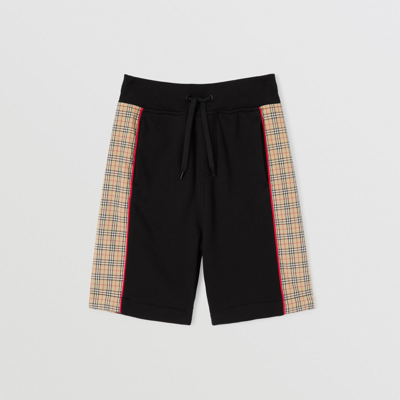 Shop Burberry Childrens Check Panel Cotton Shorts In Black