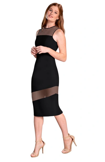 Shop Dress The Population Valerie Sheer Inset Body-con Midi Dress In Black