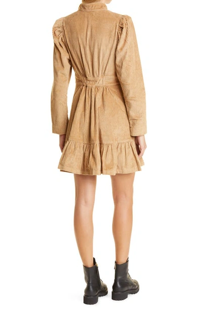 Shop Bytimo Long Sleeve Cotton Corduroy Dress In Beige