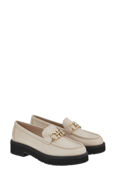 Shop Ferragamo Rolo Double Gancio Bit Loafer In Bone