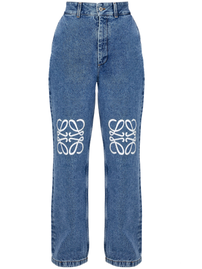 Shop Loewe Anagram Baggy Jeans In Blue