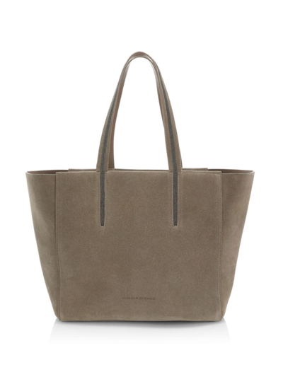 Shop Brunello Cucinelli Women's Suede Monili Tote In Taupe