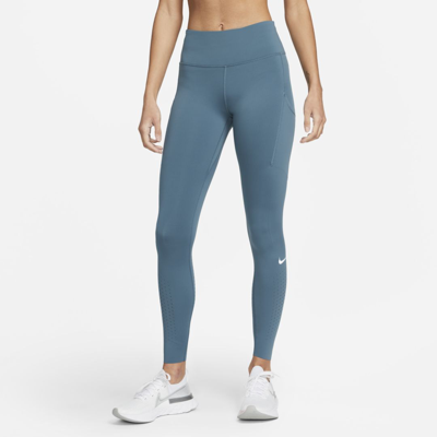 Shop Nike Women's Epic Luxe Mid-rise Pocket Leggings In Blue