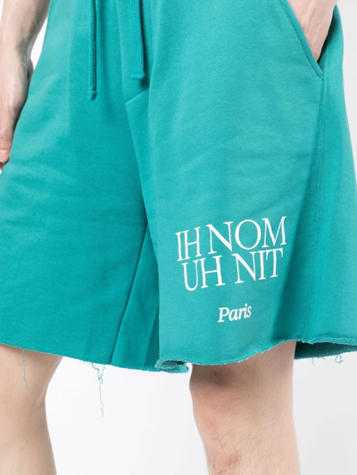 Shop Ih Nom Uh Nit Raw-cut Logo-print Track Shorts In Green