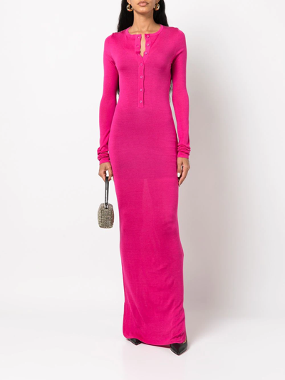 Rta Ciaran Buttoned Silk Maxi Dress In Pink