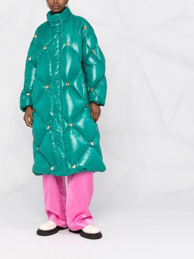 Philipp Plein Quilted Studded Padded Coat In Green