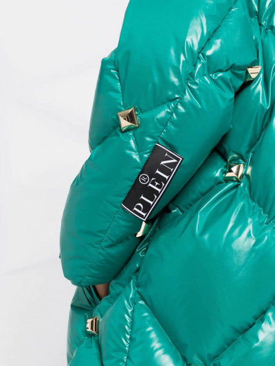 Philipp Plein Quilted Studded Padded Coat In Green