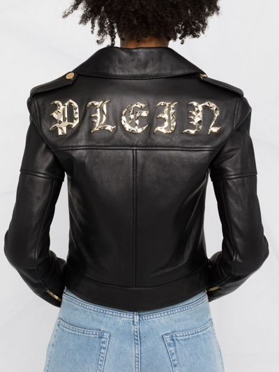 Shop Philipp Plein Leather Biker Jacket In Black