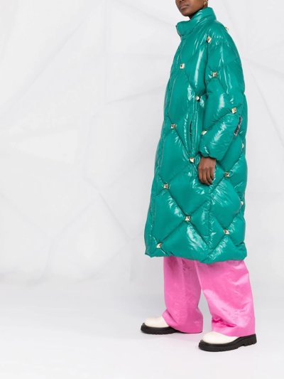 Philipp Plein Quilted Studded Padded Coat In Green