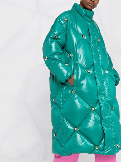 Philipp Plein Quilted Studded Padded Coat In Green
