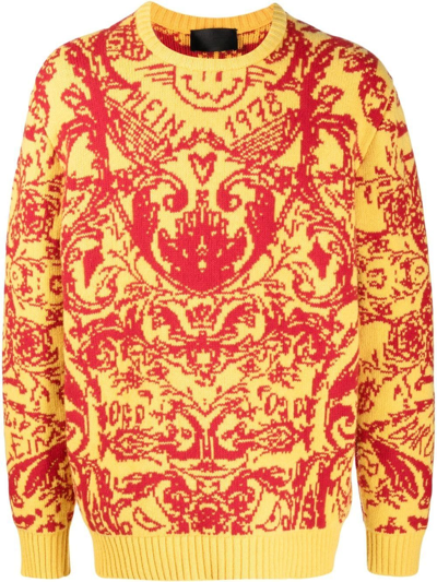 Shop Philipp Plein Intarsia-knit Design Jumper In Yellow
