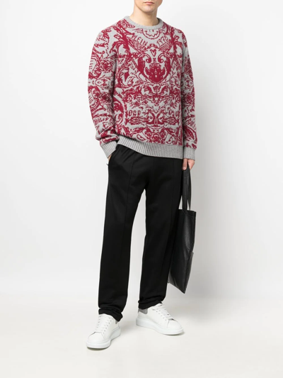Shop Philipp Plein Intarsia-knit Design Jumper In Grey