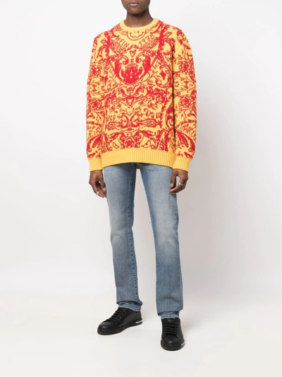 Philipp Plein Intarsia-knit Design Jumper In Yellow
