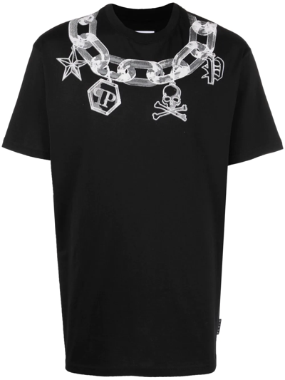 Philipp Plein Printed Cotton T-shirt In Black