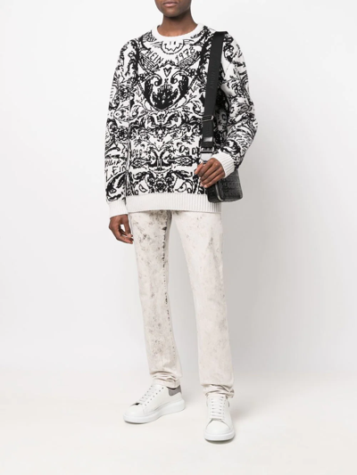 Philipp Plein Intarsia-knit Design Jumper In White