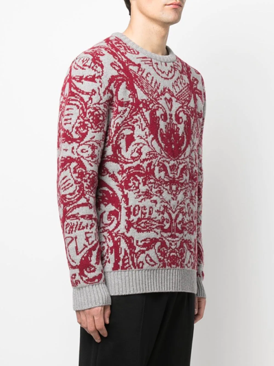 Shop Philipp Plein Intarsia-knit Design Jumper In Grey