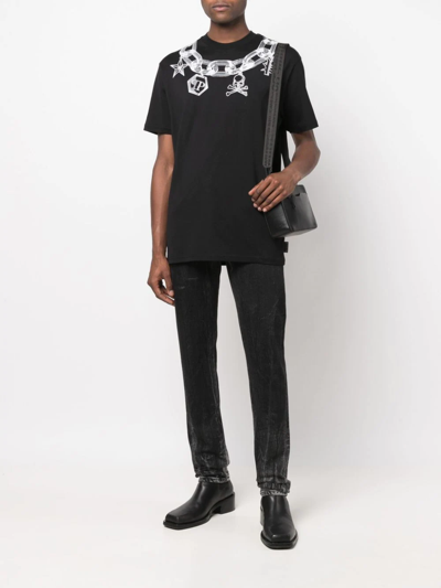 Philipp Plein Printed Cotton T-shirt In Black