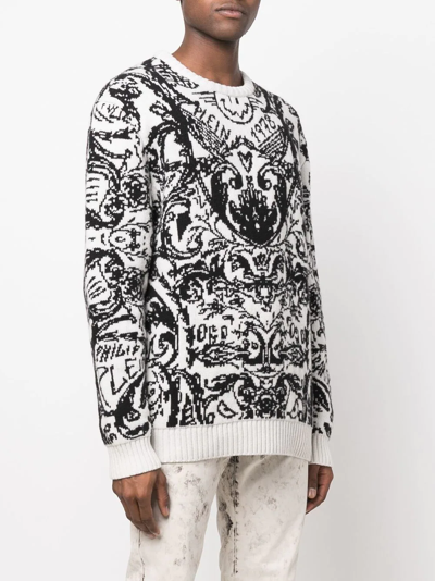 Philipp Plein Intarsia-knit Design Jumper In White