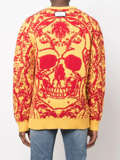 Shop Philipp Plein Intarsia-knit Design Jumper In Yellow