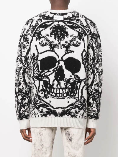 Philipp Plein Intarsia-knit Design Jumper In White