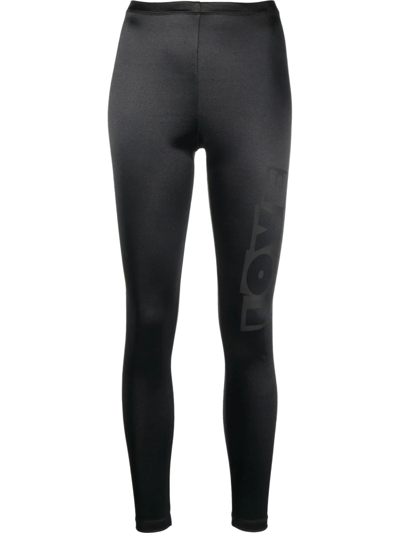 Shop Love Moschino Satin-finish Logo Print Leggings In Black