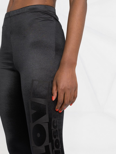 Shop Love Moschino Satin-finish Logo Print Leggings In Black