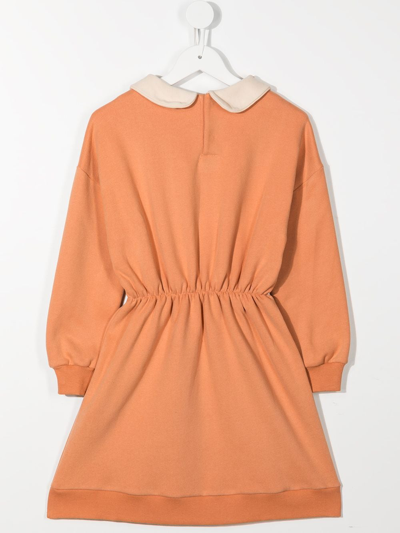 Shop Eshvi Peter-pan Collar Midi Dress In Orange