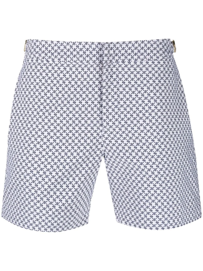 Shop Orlebar Brown Bulldog Seglas Jacquard-print Swim Shorts In White