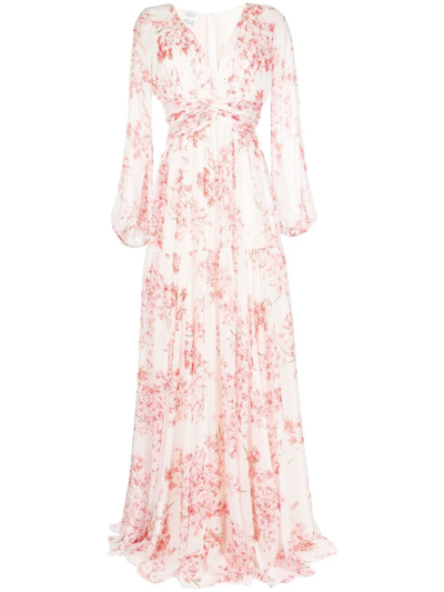 Shop Giambattista Valli Floral-print Flared Silk Dress In Pink