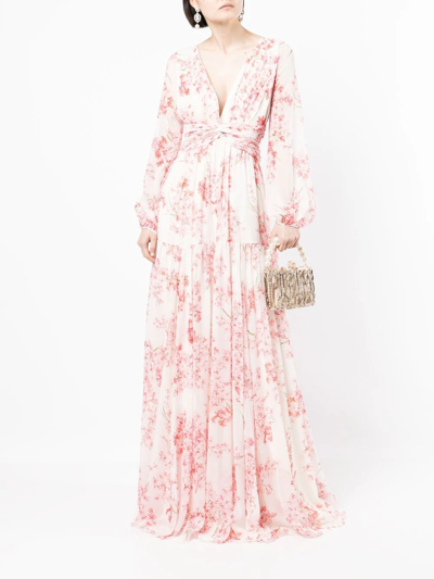 Shop Giambattista Valli Floral-print Flared Silk Dress In Pink