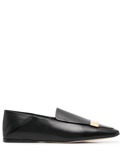 Shop Sergio Rossi Square-toe Leather Loafers In Black