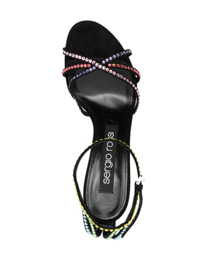 Shop Sergio Rossi Rhinestone Leather Sandals In Black