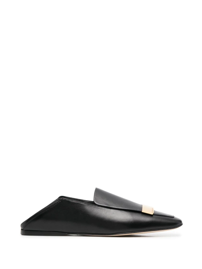 Shop Sergio Rossi Square-toe Leather Loafers In Black