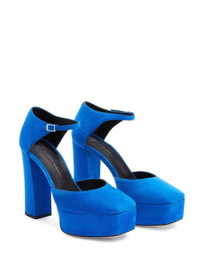 Shop Giuseppe Zanotti Bebe Suede Platform Pumps In Blue