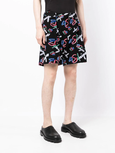 4sdesigns Logo-print Velvet-effect Shorts In Multicolour