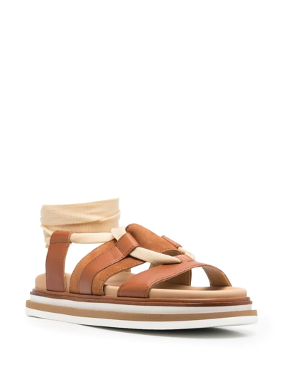 Shop Hogan Strappy Leather Sandals In Brown