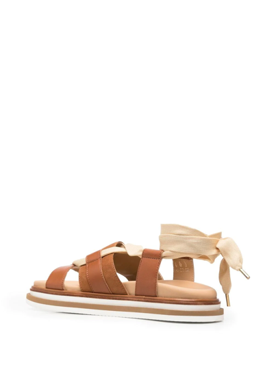 Shop Hogan Strappy Leather Sandals In Brown