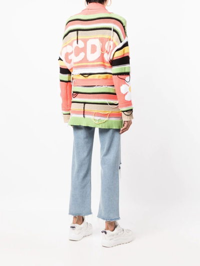 Shop Gcds Mixed-knit Belted Cardigan In Multicolour